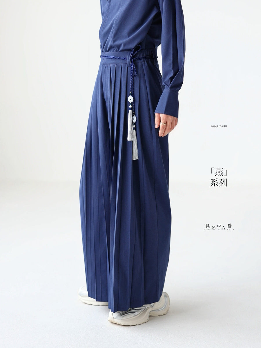 Lan Yan 蓝燕 Blue Songbird Men's New Chinese Style Multi-Pleated Trousers