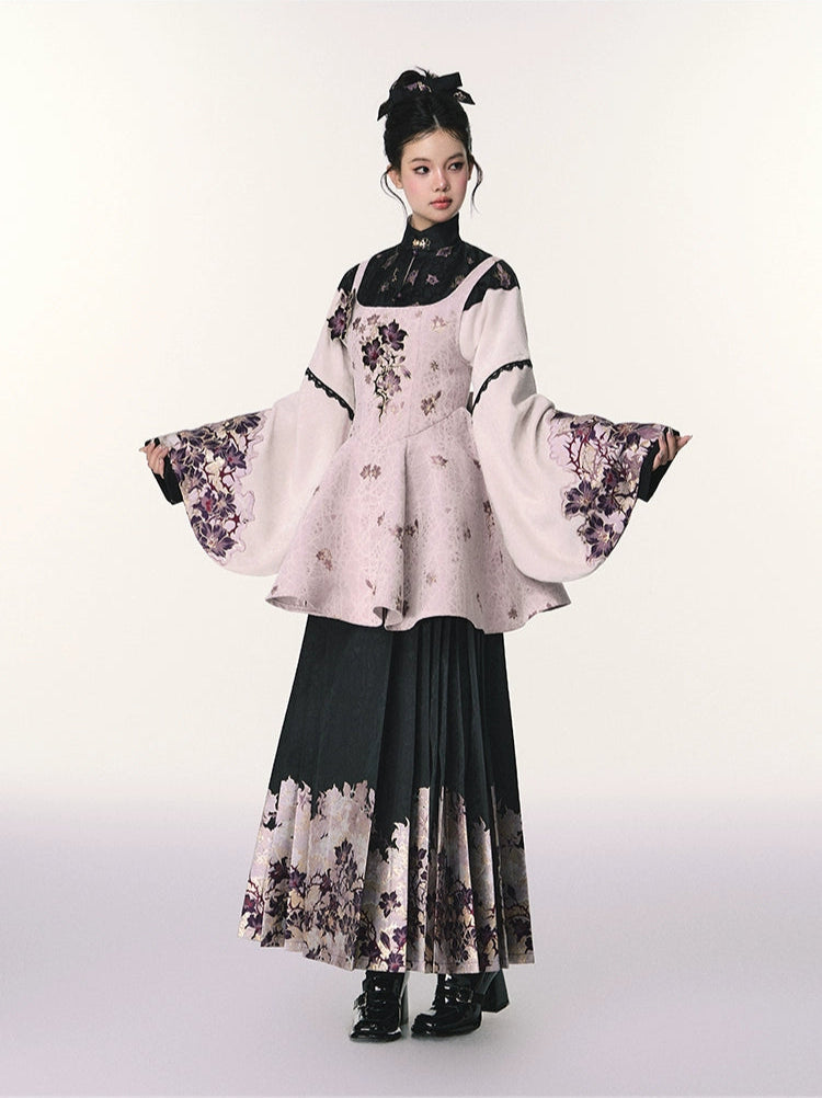 Bouquet in the Mirror 镜中花 Modern Ming Neo Chinese Liling Standing Collar Top & Flared Dress Set