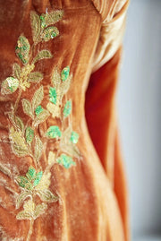 Ci Xiu 刺绣 Osmanthus Embroidery New Chinese Style Velvet Midi Dress