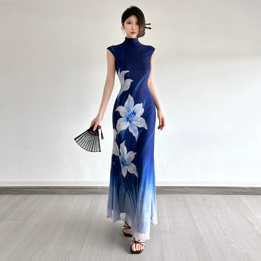 Lan Ting 兰亭 Orchid Pavilion New Chinese Style Ombre Sleeveless Qipao