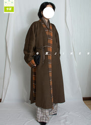 Guagua 瓜瓜 Pumpkin Pumpkin Modernized Early Ming Reversible Plaid Sheep's Wool Coat