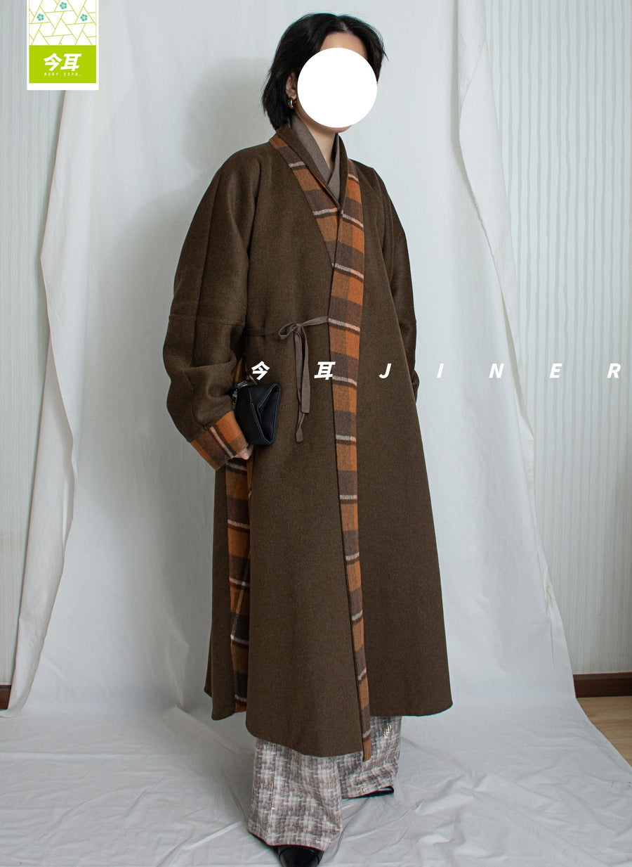 Guagua 瓜瓜 Pumpkin Pumpkin Modernized Early Ming Reversible Plaid Sheep's Wool Coat