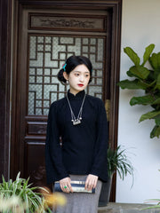 Yun Ping 云屏 Cloud Screen 1920s Cable Knit Bell Sleeve Qipao Top