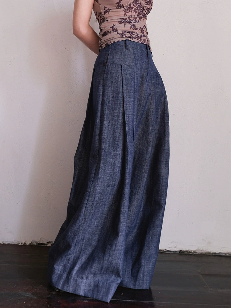 Cai Xing 裁行 Tailored Moves New Chinese Style Cotton Linen Extra Wide Leg Jeans