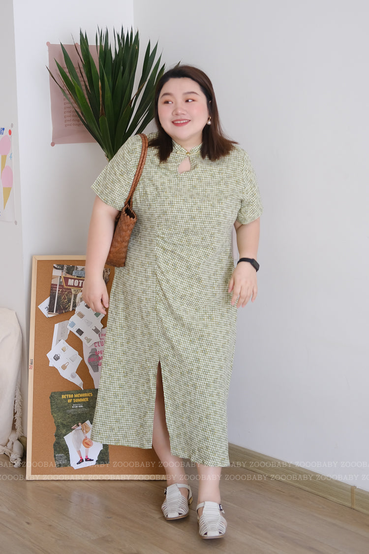 Xin Xian 新鲜 Fresh Gingham Modernized Plus Size Cotton Qipao