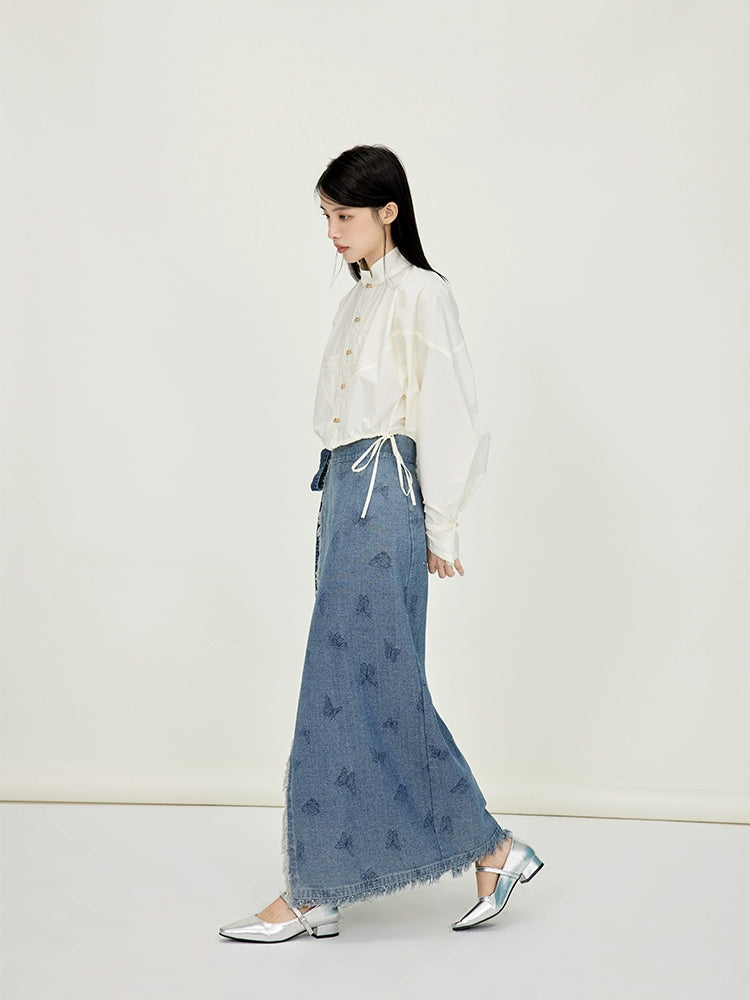 Du Shan 独山 Lonely Mountain Modernized Song Dynasty Feijixiu Top & Denim Xuanqun Skirt Set