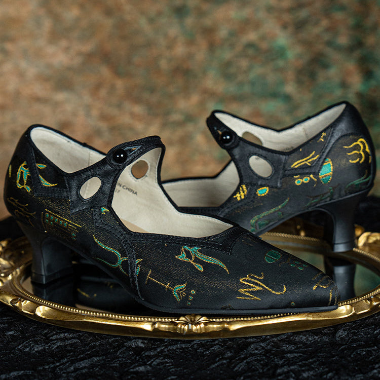 Jinbu Fa 锦步伐 Graceful Pace 1930s Brocade Satin Point Toe Mary Jane Kitten Heels