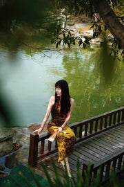 Liu Qi 鎏绮 Flowing Gold New Chinese Style Velvet Dress & Shawl Coat Set