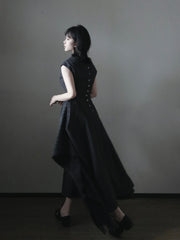 Wednesday 星期三 New Chinese Style Pinstripe Square Skirt Victorian Qipao Dress
