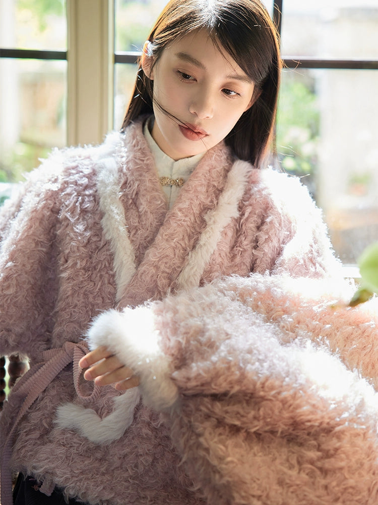 Bai Fu 百福 Hundred Wishes Modern Wei Ming Fur Cross Collar Coat & Velvet Poqun Skirt Set