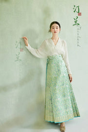 Ting Lan 汀兰 Thin Land Modern Ming Qipao Gilded Leaf Mamian Skirt & Top Set