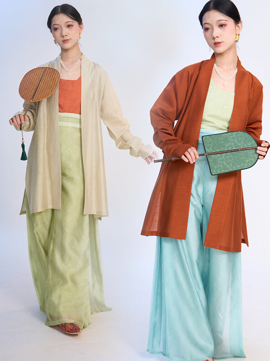 Fu Penzi 覆盆子 Raspberry Southern Song Restoration Hedangku Pants & Haoxiu Racoon Sleeve Shanku Set