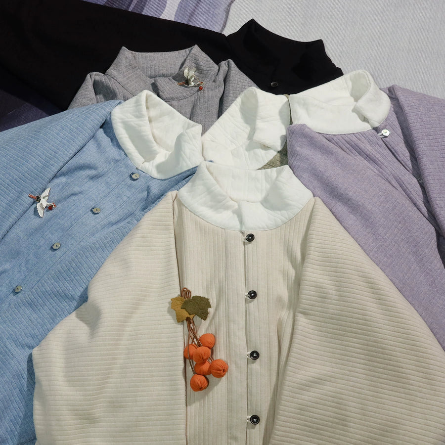 Wenrou Lan 温柔澜 Tender Billows Modernized Ming Dynasty Unisex Standing Collar Knitted Fleece-Lined Top