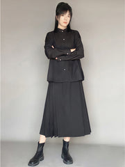 Wumei 妩媚 Charming Modernized Ming Plus Size Cotton Standing Collar Top & Midi Mamian Skirt Set