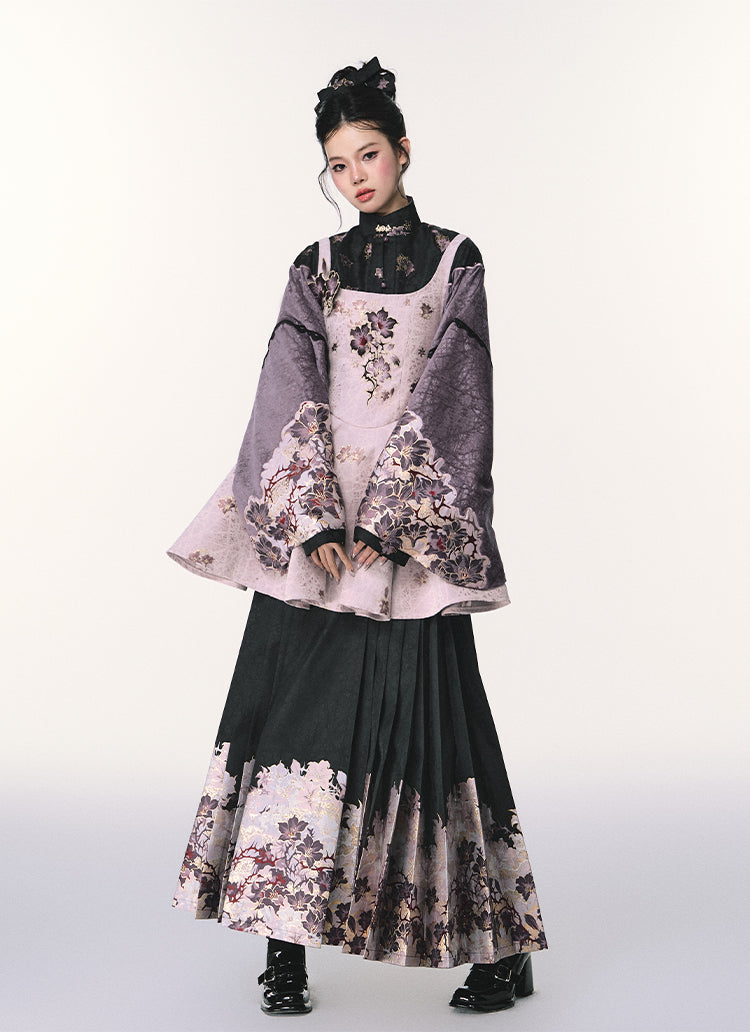 Bouquet in the Mirror 镜中花 Modern Ming Neo Chinese Liling Standing Collar Top & Flared Dress Set