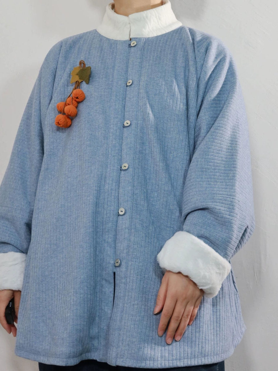 Wenrou Lan 温柔澜 Tender Billows Modernized Ming Dynasty Unisex Standing Collar Knitted Fleece-Lined Top
