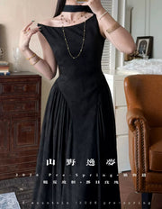 Huanghun Meigui 黄昏玫瑰 Dawn Rose New Chinese Style Sleeveless Vintage Boat Neck Flared Dress