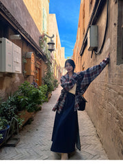 Shiguang Feishi 时光飞逝 Time Flies Modernized Tang Song Plus Size Wool Feijixiu Top & Denim Poqun Skirt Set