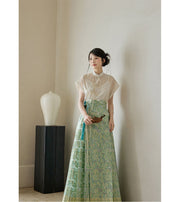 Ting Lan 汀兰 Thin Land Modern Ming Qipao Gilded Leaf Mamian Skirt & Top Set