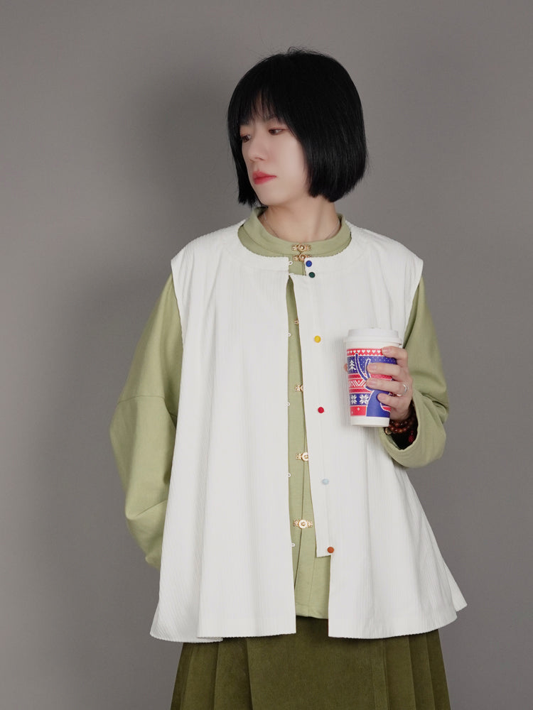 M&Ms 巧克力豆 Ming Dynasty Plus Size Cotton Standing Collar Top & Bijia Vest Set