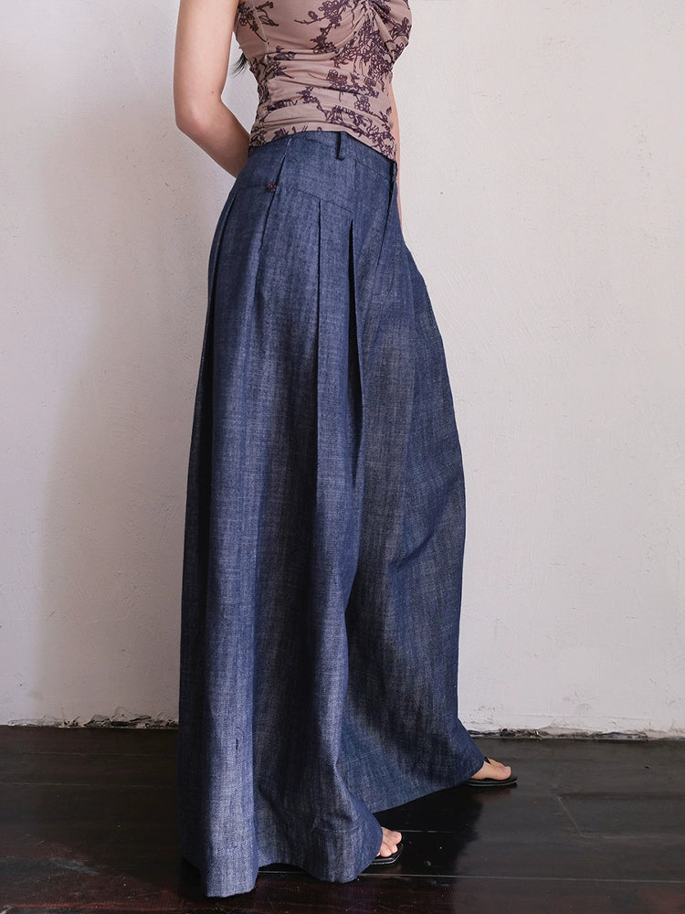 Cai Xing 裁行 Tailored Moves New Chinese Style Cotton Linen Extra Wide Leg Jeans