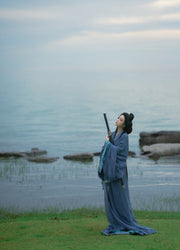 Cang Lang 沧浪 Vast Waves Modernized Warring States Zhiju Straight Hem Robe Set