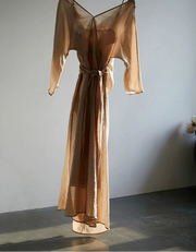 Peach Blossom with a Human Face 人面桃花 New Chinese Style Pure Ramie Wrap Dress