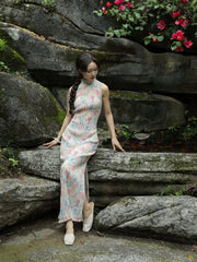Ning Zhe 凝褶 Frozen Pleats Modernized Floral Accordion Pleat Sleeveless Qipao