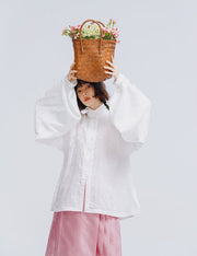 Man Man 慢慢 Modernized Ming Dynasty Mulberry Silk Liling Duanshan Standing Collar Top