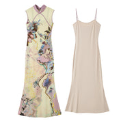 Luoman Ci 罗曼词 Romance Language New Chinese Style Colorful Sleeveless Qipao