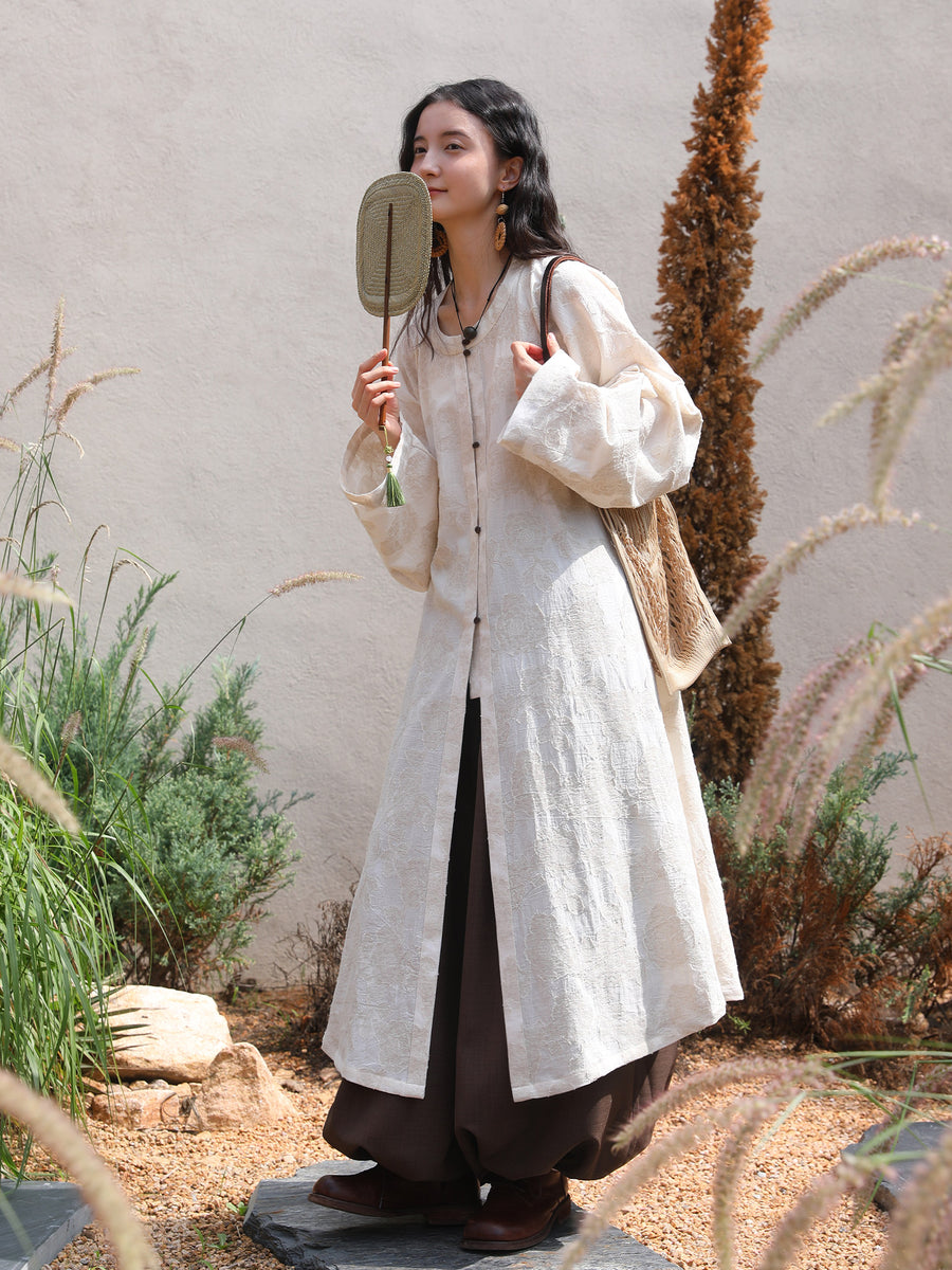 Hei Qiao 黑巧 Dark Chocolate Modernized WeiJin Ming Changshan Cotton Long Top & Lantern Trousers Set
