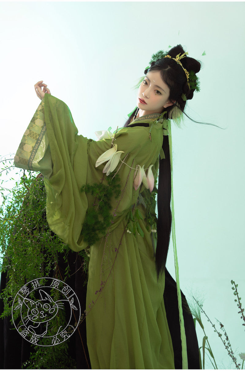 Yu Ying 遇萤 Encountering a Firefly Modernized Warring States Zhiju Straight Hem Robe Set