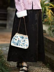 Mohua Yin 墨花隐 Inked Flower Republic of China Floral Jacquard Winter Quilt Lined Midi Skirt