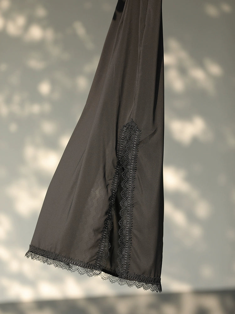 Hei Zhuodian 黑桌垫 Black Doily Lace Trim Qipao Slip Dress Undergarment