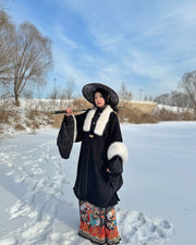 Li Luo 梨落 Pear Blossom Ming Dynasty Plus Size Pifeng Faux Fur Coat & Changshan Long Top Set