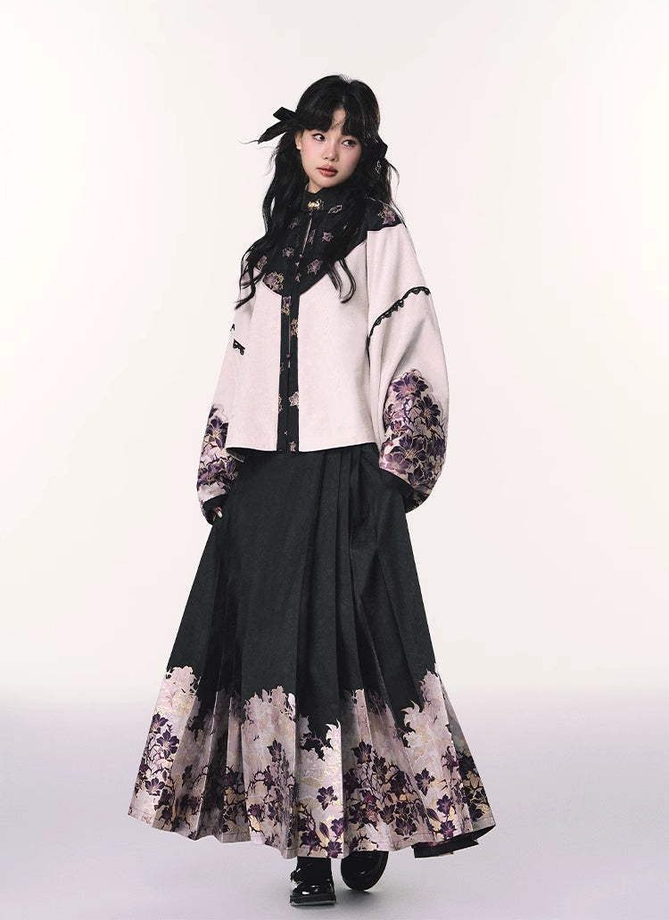 Bouquet in the Mirror 镜中花 Modern Ming Neo Chinese Liling Standing Collar Top & Flared Dress Set