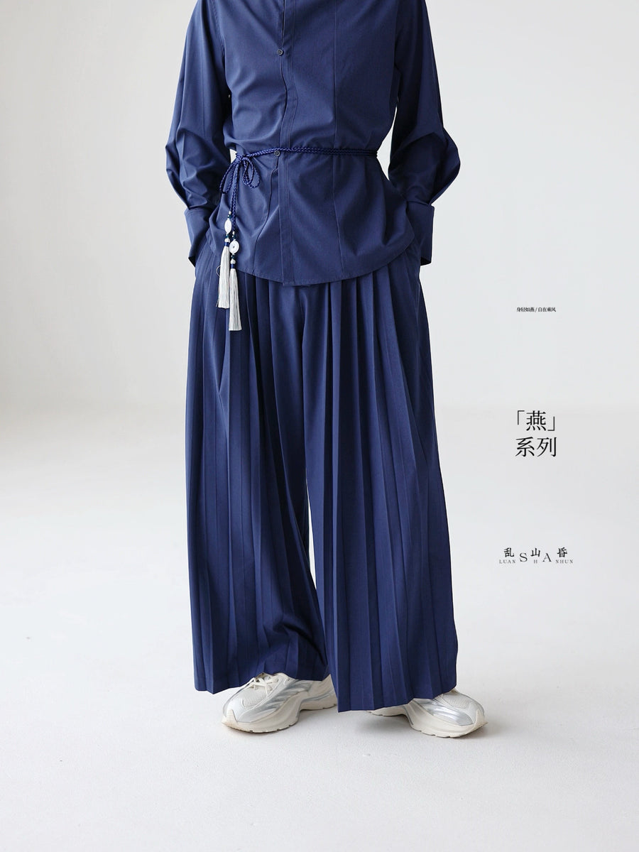 Lan Yan 蓝燕 Blue Songbird Men's New Chinese Style Multi-Pleated Trousers