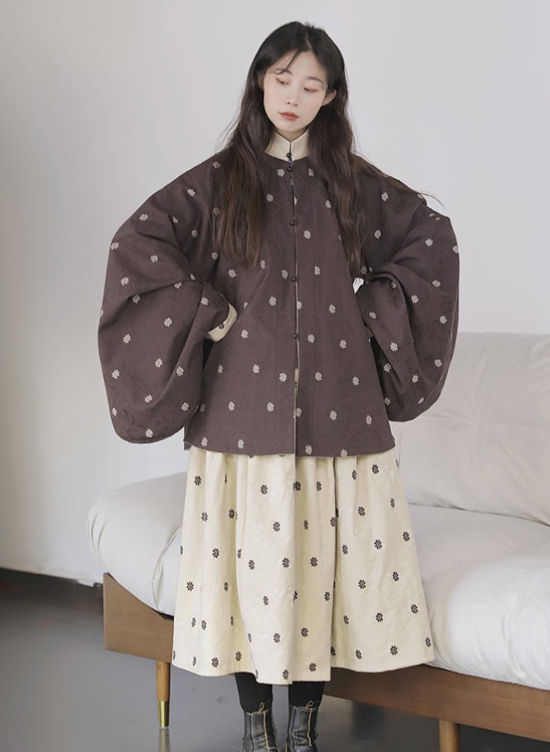 Chuju Lian 菊花链 Daisy Chain Reversible Cotton Modernized Ming Pipa Sleeve Top & Skirt