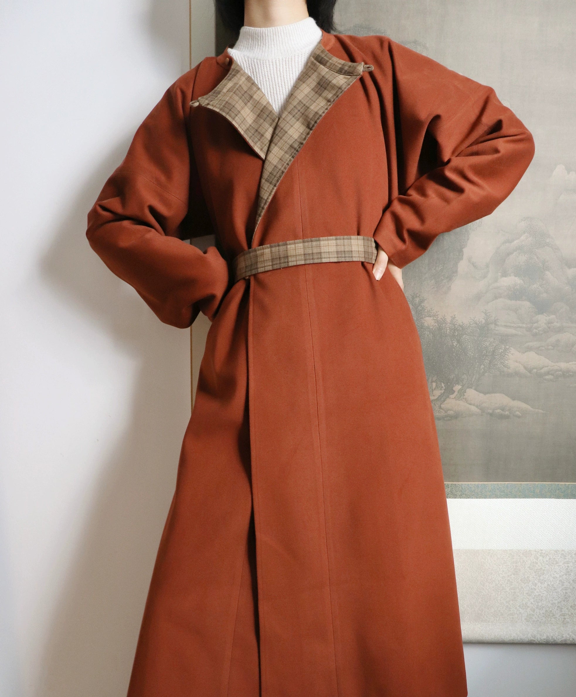 Tai Xian 苔藓 Moss Modernized Tang Dynasty Yuanlingpao Flannel Lined Trench Coat