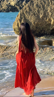 Luori Meigui 落日玫瑰 Sunset Rose New Chinese Style Sleeveless Vintage Boat Neck Flared Dress