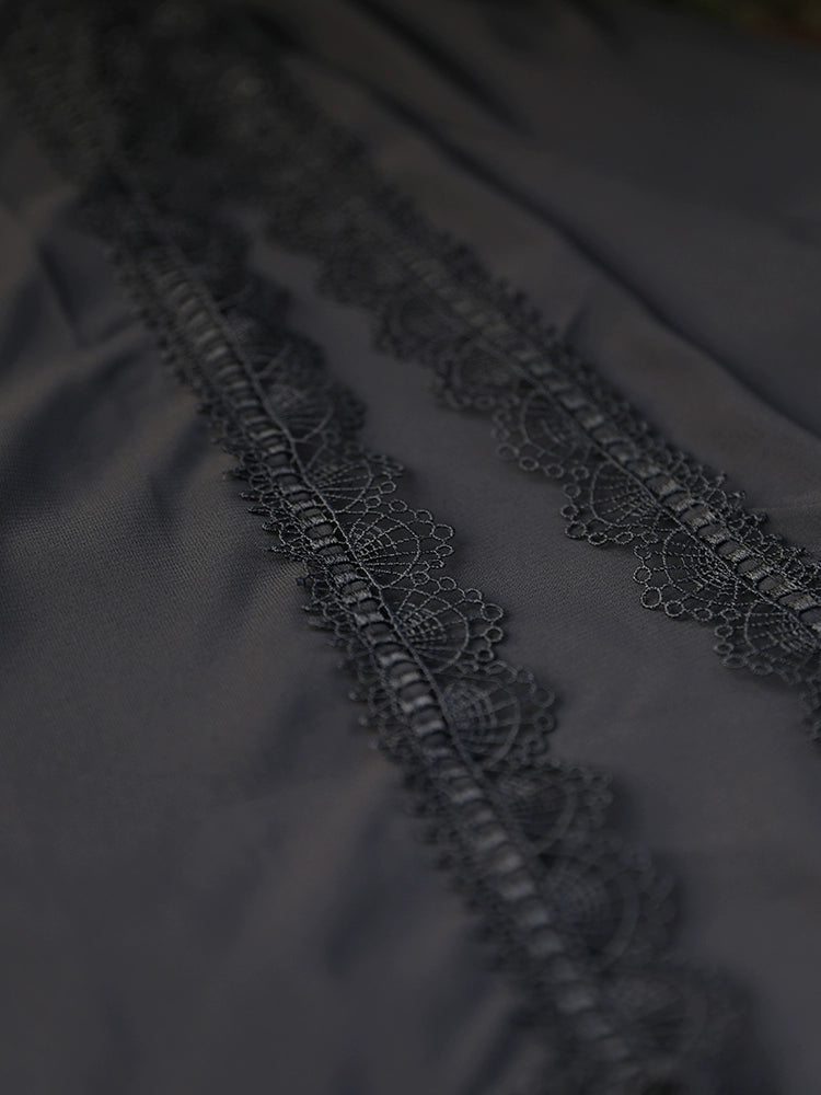 Hei Zhuodian 黑桌垫 Black Doily Lace Trim Qipao Slip Dress Undergarment