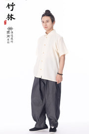 Fu Zhou 符咒 Talisman Modernized Men's Hanfu Denim Wide Leg Pleated Ankle Pants