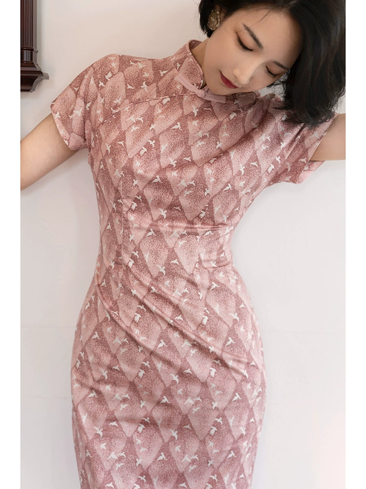 Xiang Rikui 向日葵 Sunflowers & Pink Doves Modernized Pure Cotton Daily Qipao