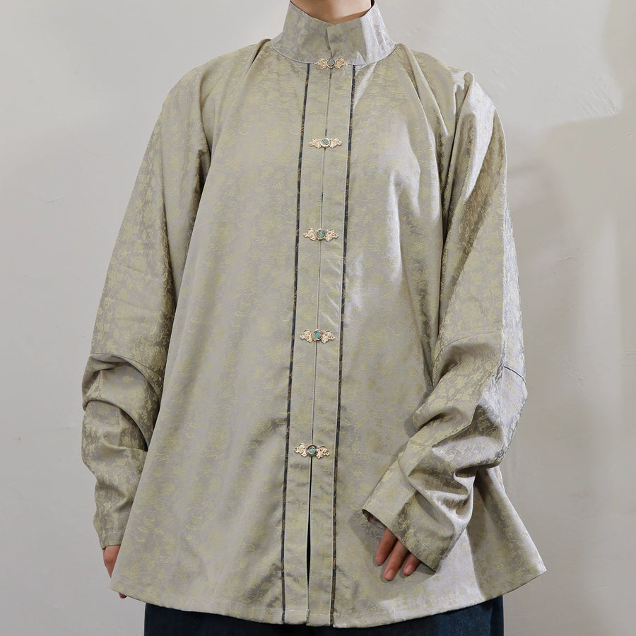 Tong Jin 铜镜 Bronze Mirror Men's & Unisex Ming Dynasty Jacquard Liling Standing Collar Top