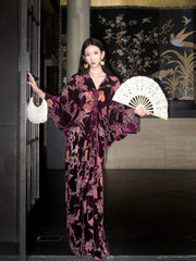 Liuguang Jinyan 鎏光金宴 Gilded Banquet New Chinese Style Batwing Velvet Dress