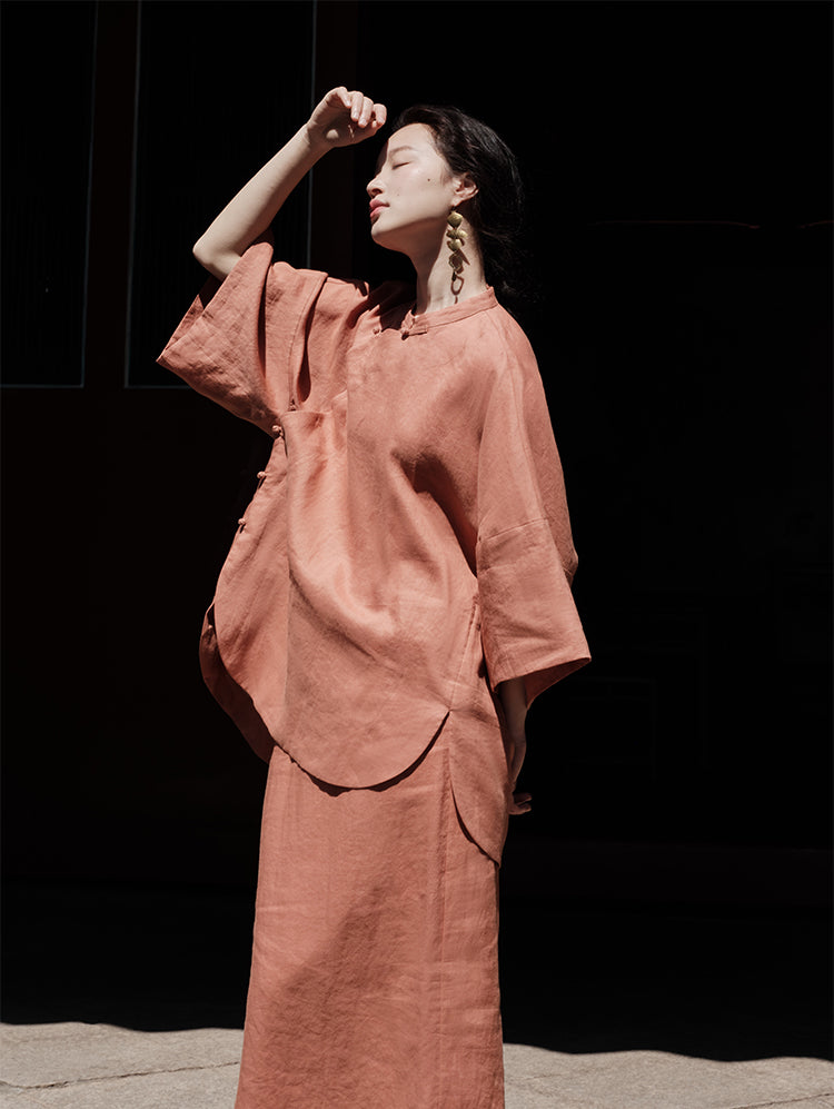 Bei Ke 贝壳 Seashells New Chinese Style Summer Ramie Qipao Top & Skirt Set