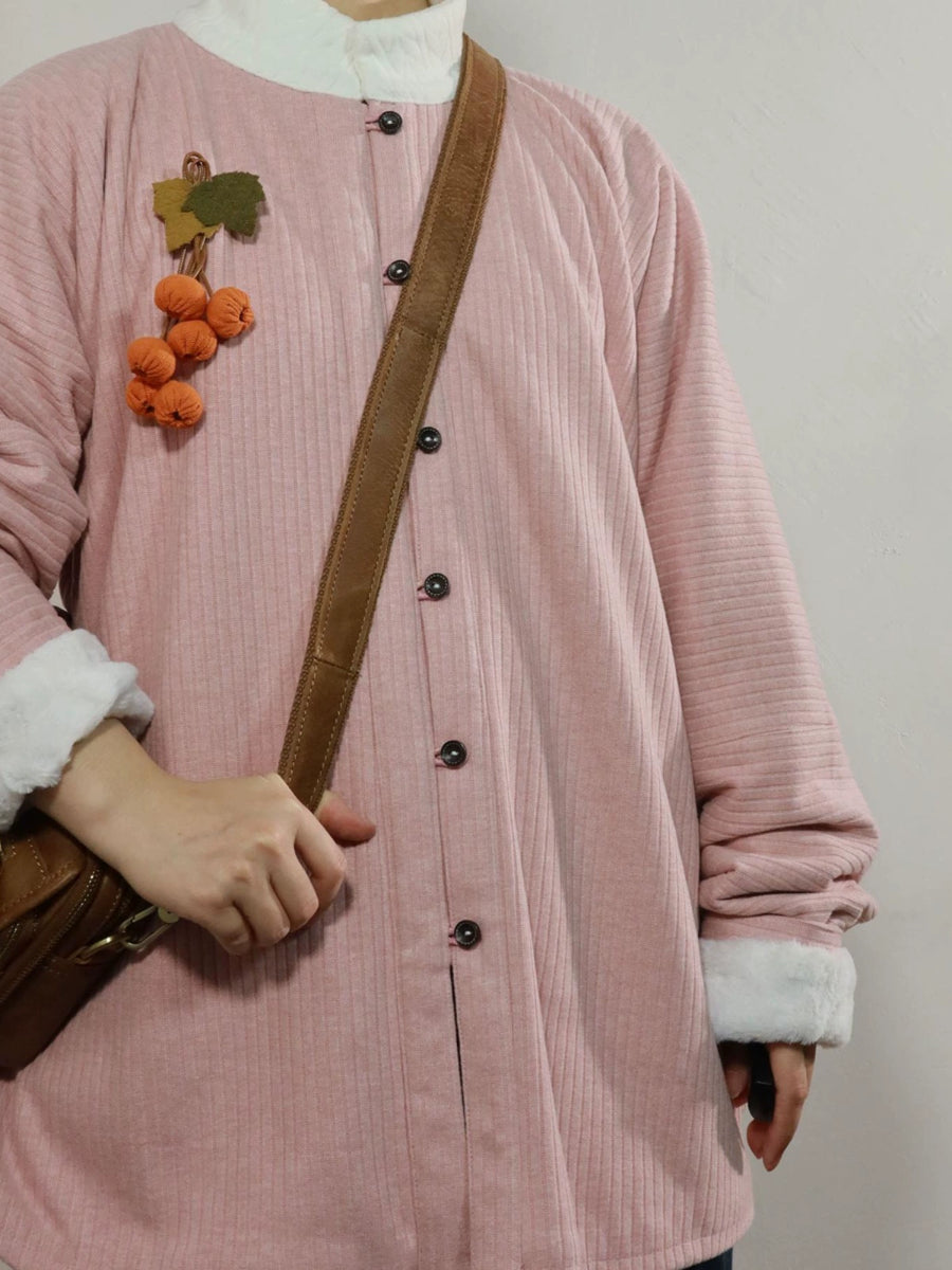 Wenrou Lan 温柔澜 Tender Billows Modernized Ming Dynasty Unisex Standing Collar Knitted Fleece-Lined Top