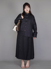 Wumei 妩媚 Charming Modernized Ming Plus Size Cotton Standing Collar Top & Midi Mamian Skirt Set