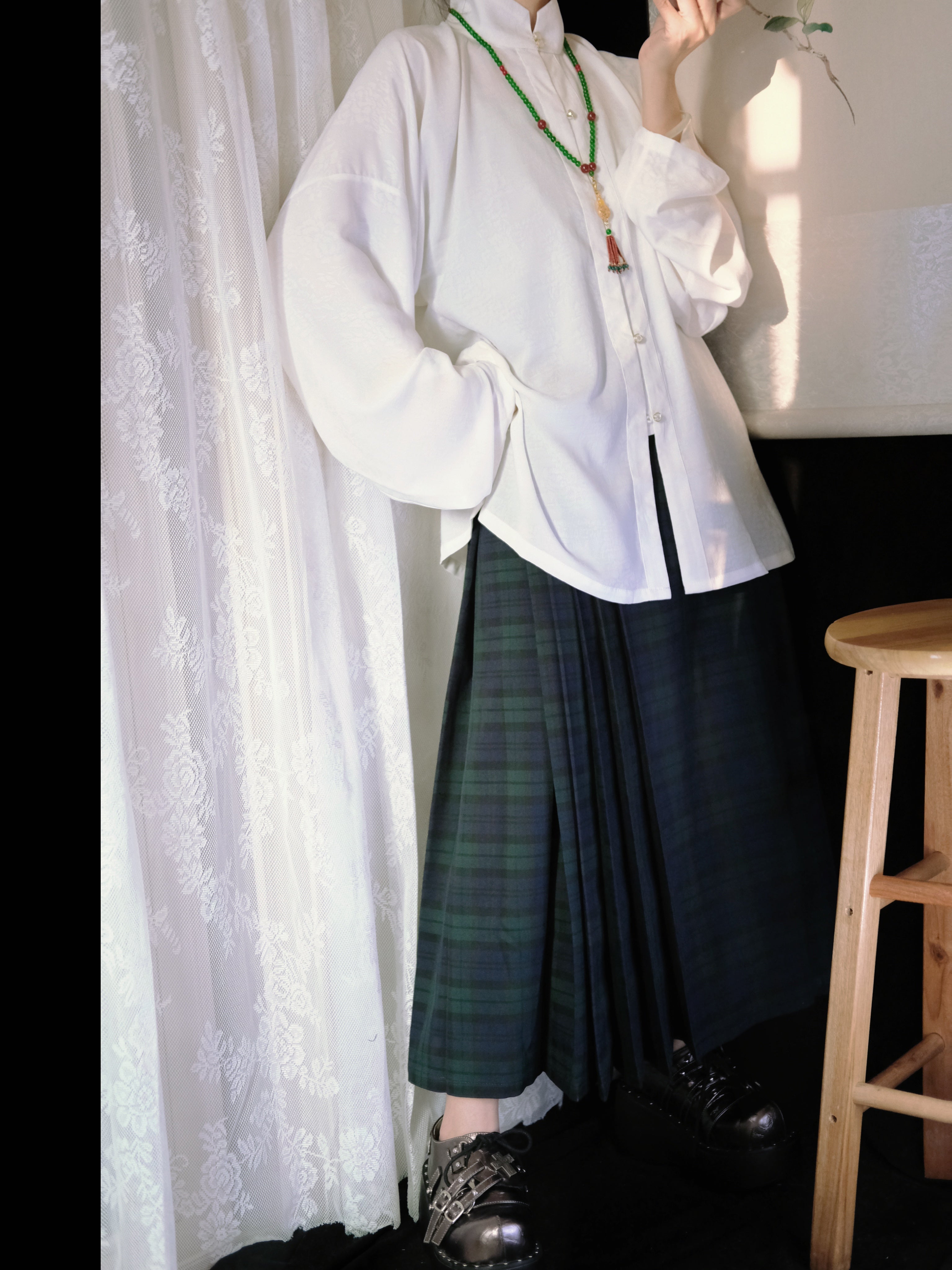Ge Wen 格纹 Plaid Print Modernized Midi Mamian Skirt – Nüwa