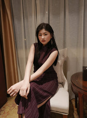 Jin Ling 金陵 Golden Hill Republic of China Maroon Stripe Pure Cotton Sleeveless Qipao